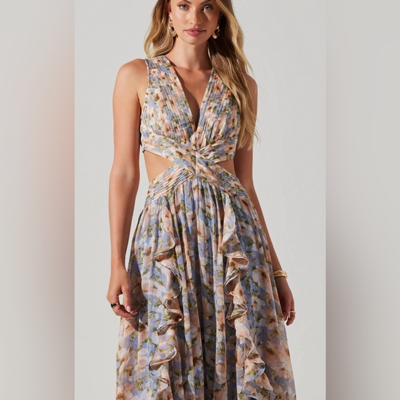 ASTR THE LABEL Anthropologie Noya Strappy Back Iris Blue Blush Dress XS - Picture 2 of 12
